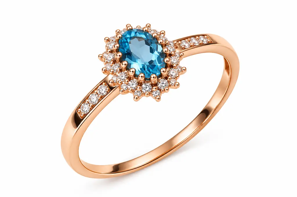 Жіноча каблучка Jewellery Continent з блакитним топазом із червоного золота 20.5 (К-0873)