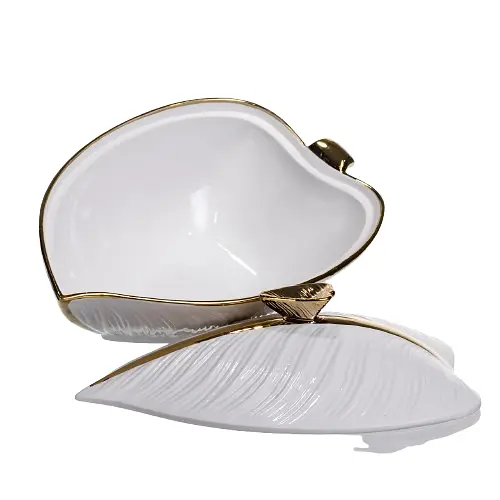 Супница 800 (мл) фарфоровая кастрюля бульонница 26×18×14 (см) с крышкой для дома и ресторана Белый с золотом Yiwu XL-4074AG - фото 3
