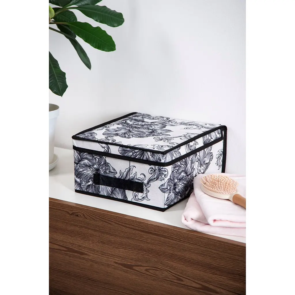 Кошик Idea Home Anthracite Flowers NP-101M прямкутний з кришкою 30x28x15 см (NP-101M прям. ткан. з/кр Anthracite Flowers) - фото 2