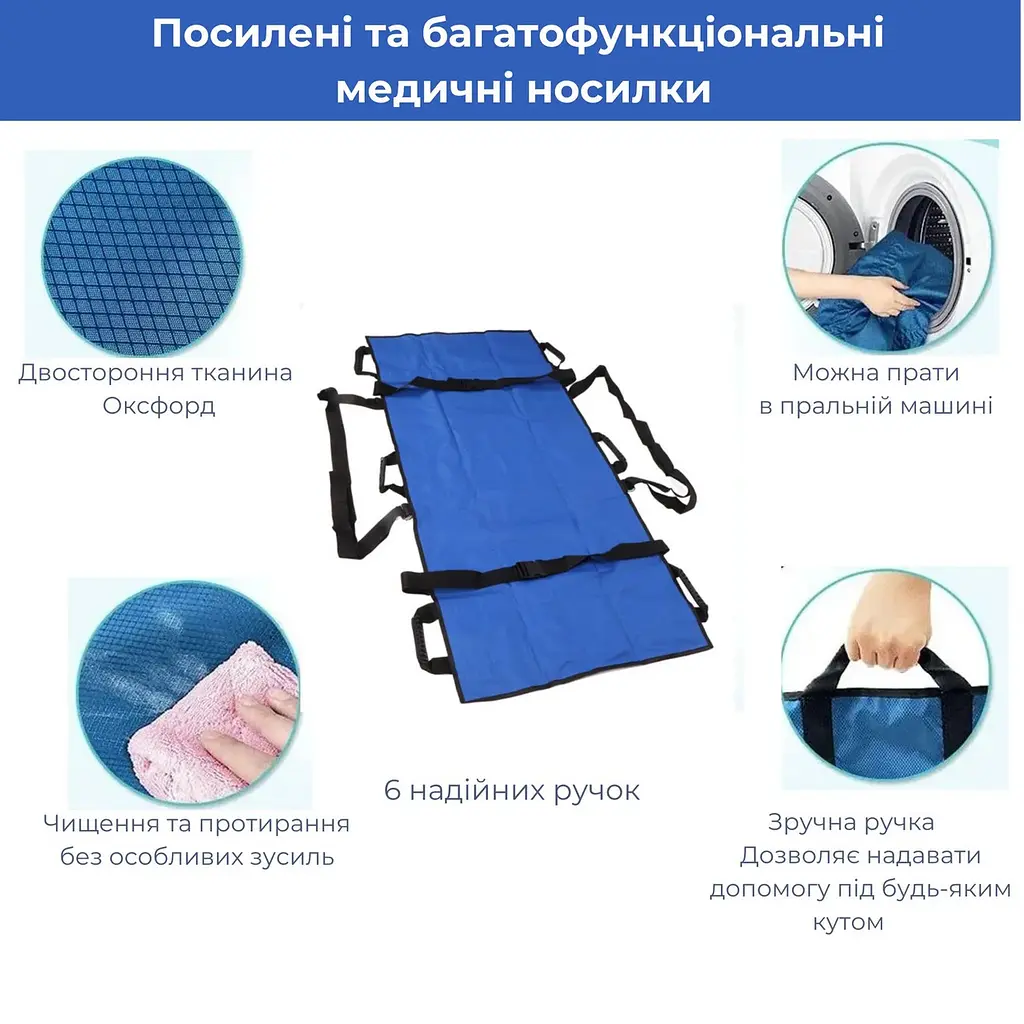 Мягкие медицинские носилки бескаркасные с ручками, складные, до 120 кг, синие - фото 7