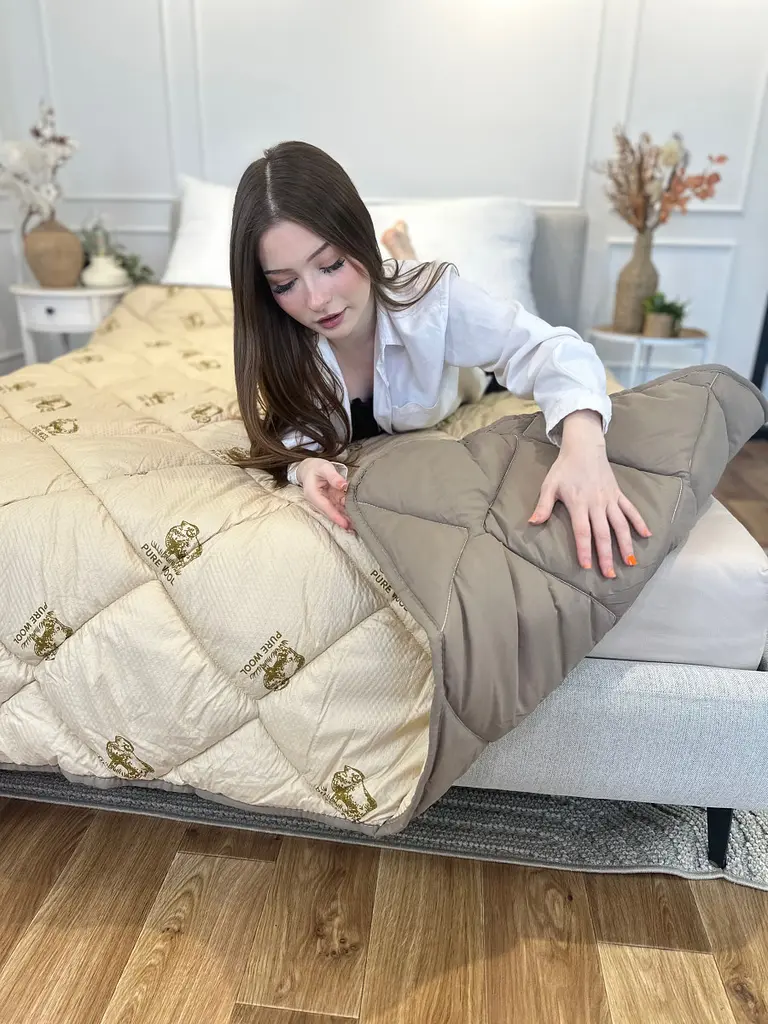Ковдра полуторна стьобана зимова зі штучної вовни Leri Max Pur Wool 21469 150х210 см коричнева - фото 10