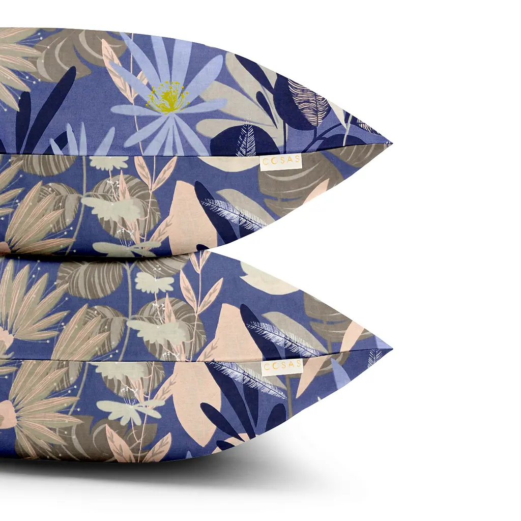 Комплект постельного белья Cosas Exotic flowers CS1 Семейный синий (FlowersBeigeBlue_Cappuccino98_160x2) - фото 3