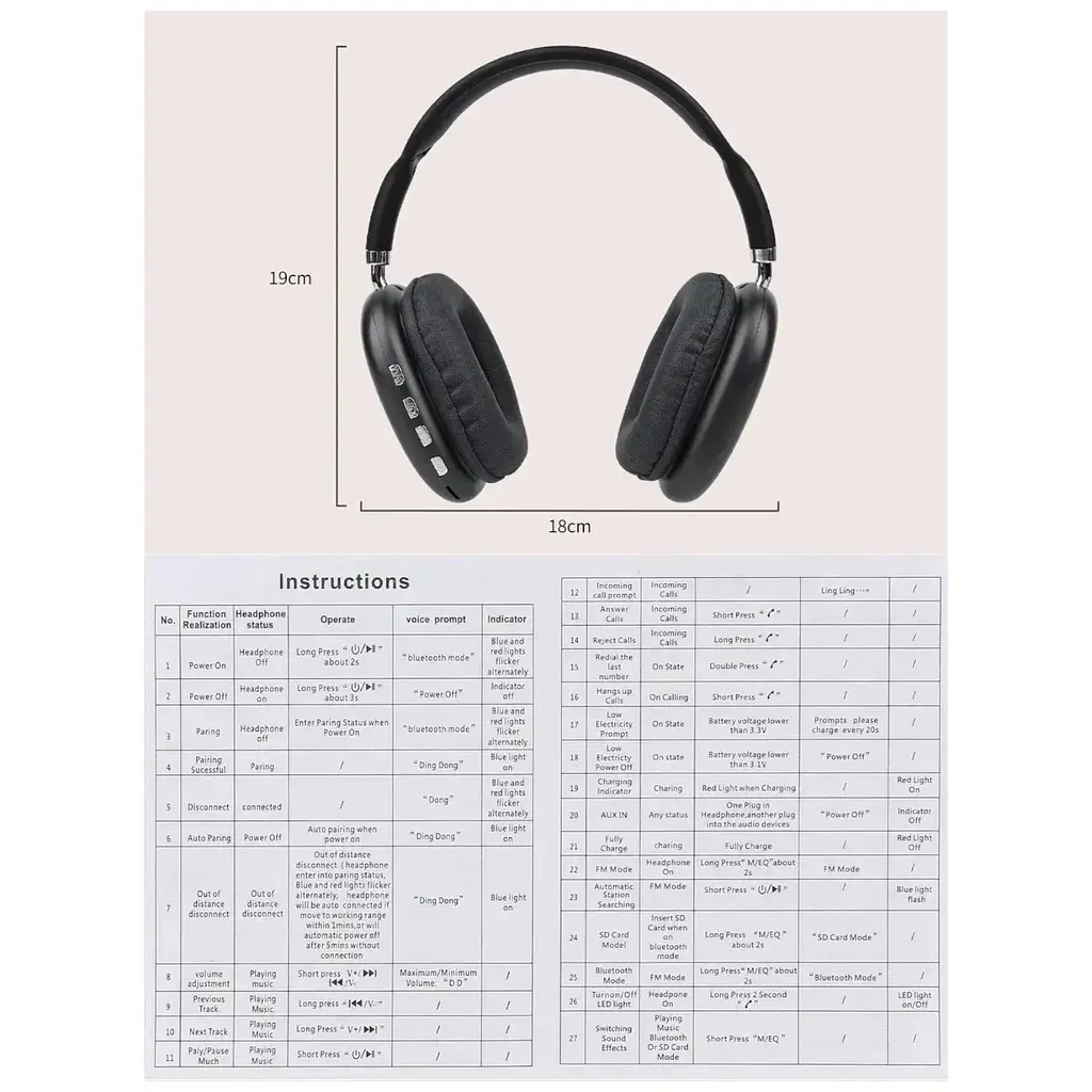 Накладные беспроводные наушники Stereo Headset P9 Bluetooth с микрофоном для iOS Android черный - фото 8