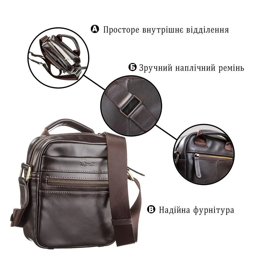 Сумка чоловіча SHVIGEL 11089 шкіряна коричнева - фото 4