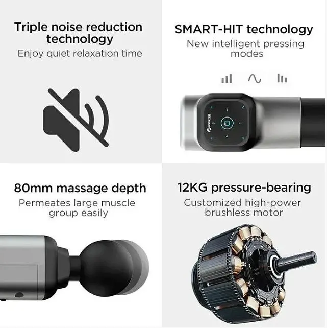 Перкуссионный массажер триггерных точек Booster M2 (M2-A) на 24V Massage Gun 2500 мАч (6 насадок) - фото 4