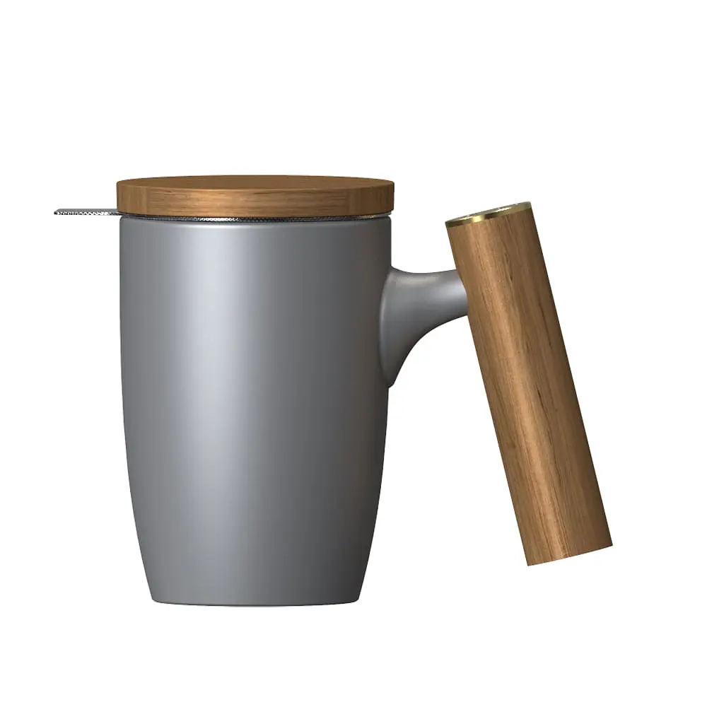 Чашка-заварник Wooden Brew Mug TM450-05A, 450 мл - Сірий - фото 7