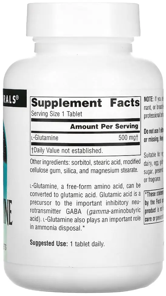 Глютамін Source Naturals L-Glutamine 500 мг 100 таблеток - фото 2