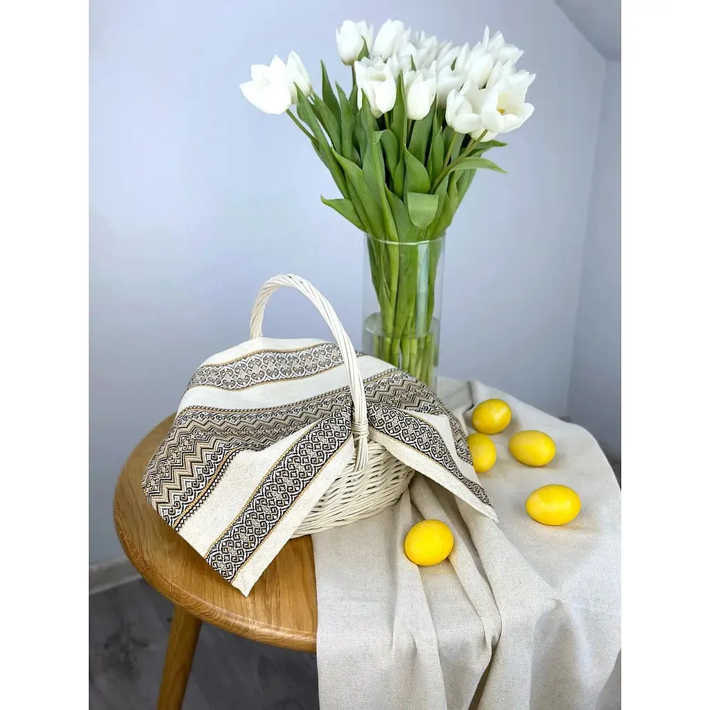 Пасхальное полотенце льняное для корзины Рандеву 45х30 см Коричневый - фото 2