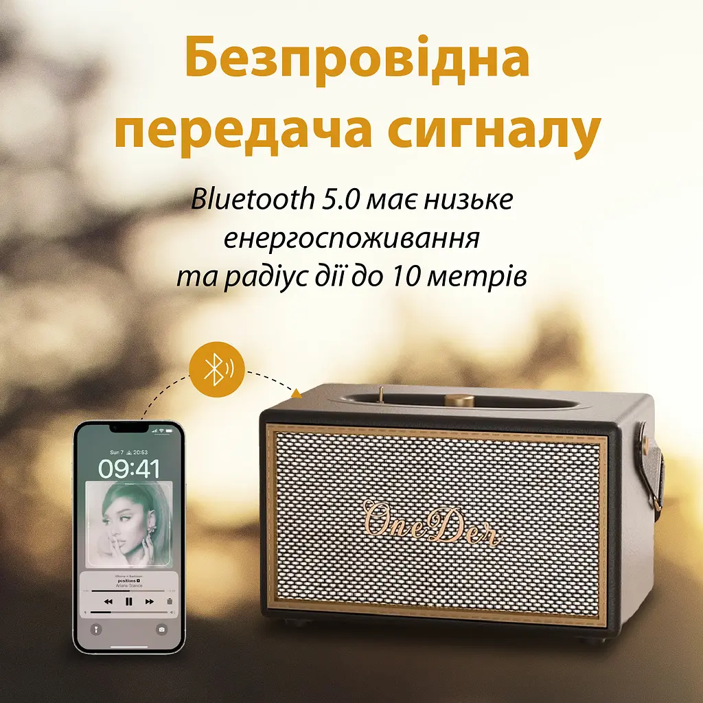 Портативна колонка OneDer D6BR D6 BT/TF/USB/AUX 40 Вт, коричнева - фото 2