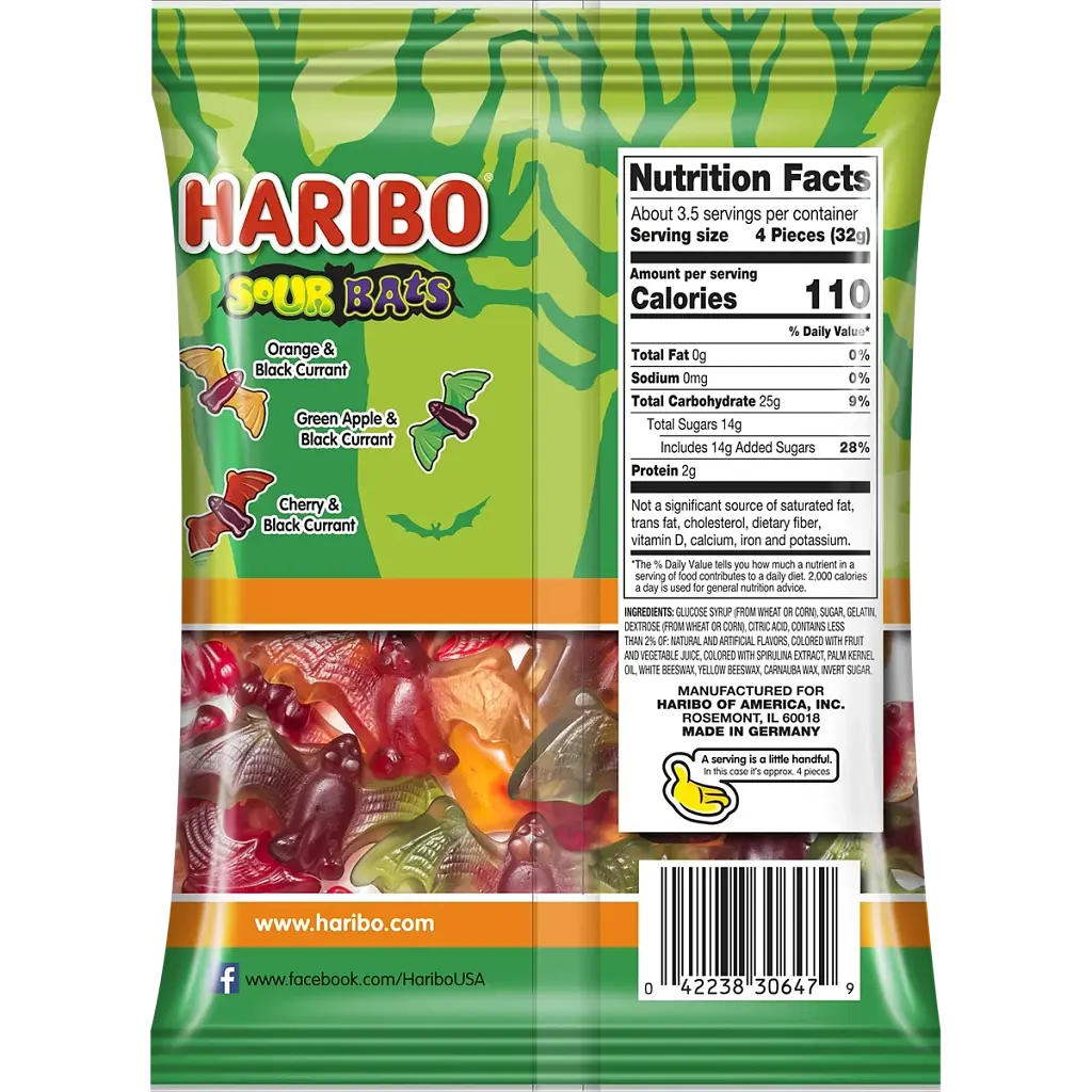 Жувальні цукерки у формі кажанів Haribo Sour Bats Gummy Candy 113г - фото 2