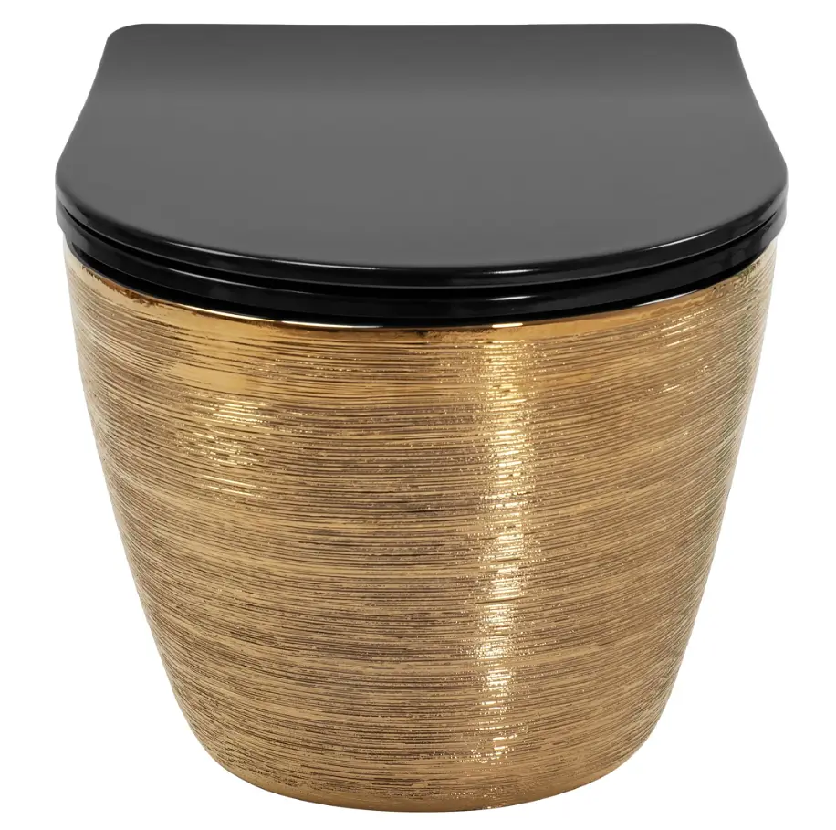Підвісний унітаз Rea Carlo Tornado безободковий 49x36 см black з оздобленням brushed gold REA-C4330 - фото 3