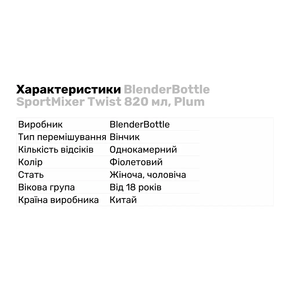 Шейкер BlenderBottle SportMixer Twist Plum 820 мл - фото 2