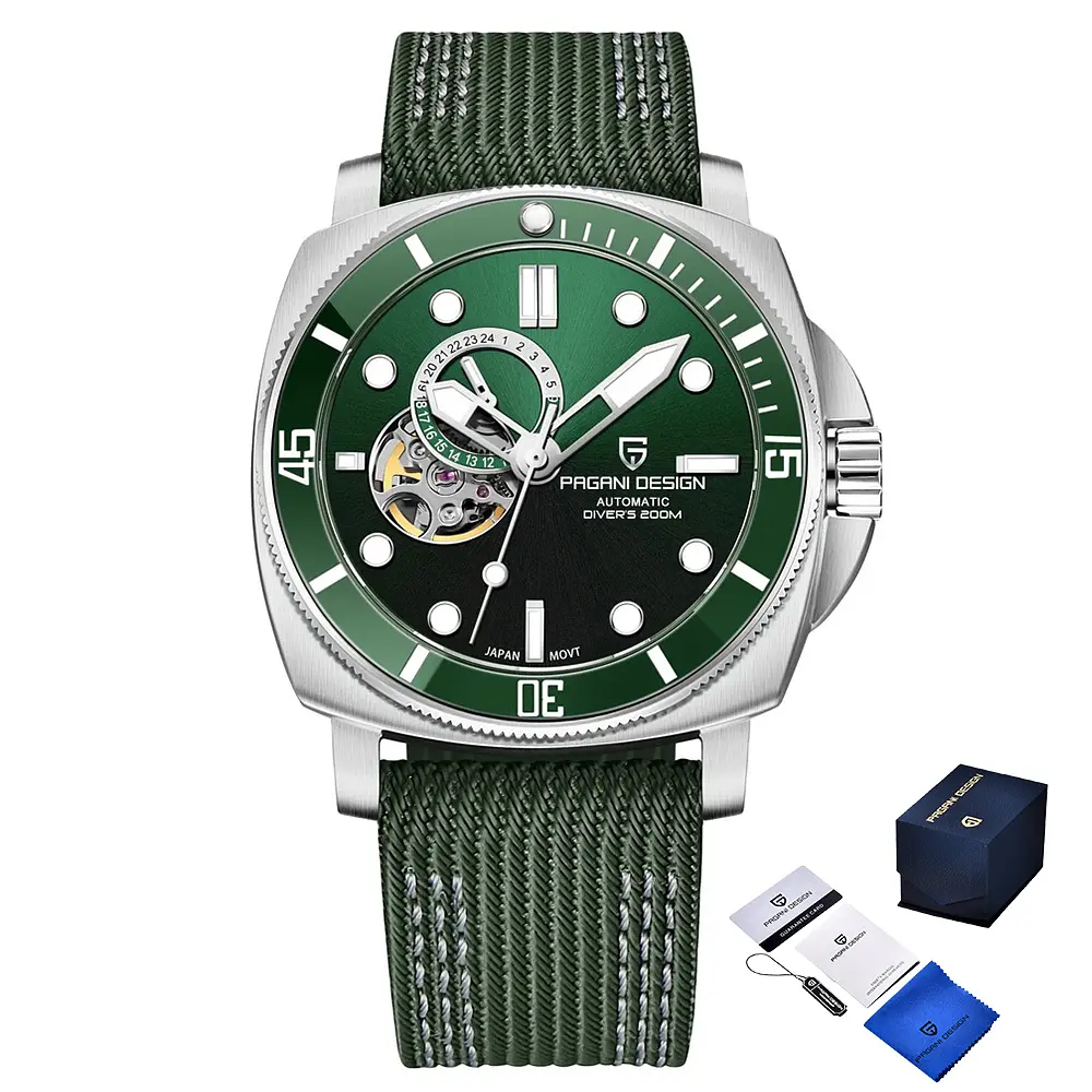 Чоловічий наручний годинник PD-1736 Silver-Green Pagani Design acs0031180