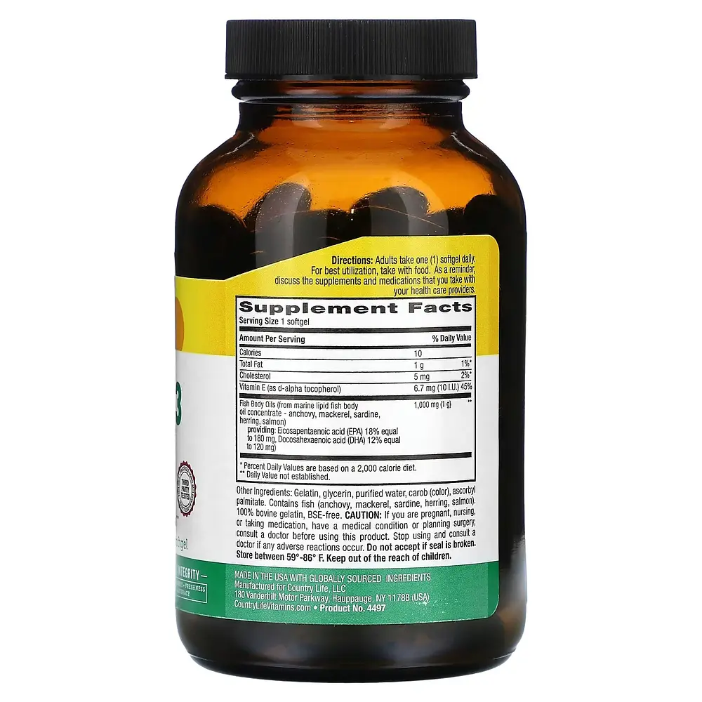 Натуральна Омега 3 Country Life Omega-3 1000 mg Natural, 100 капсул - фото 2