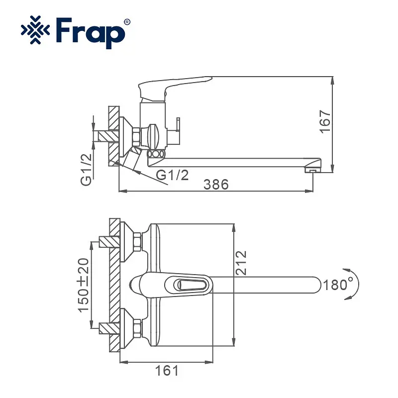 Змішувач для ванни Frap F2249-6, чорний/хром, Чорний матовий - фото 6