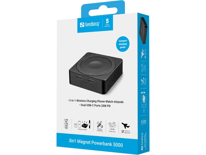 Зовнішній акумулятор (Power Bank) Sandberg 3in1 Magnet 5000mAh Black (421-28) - фото 10