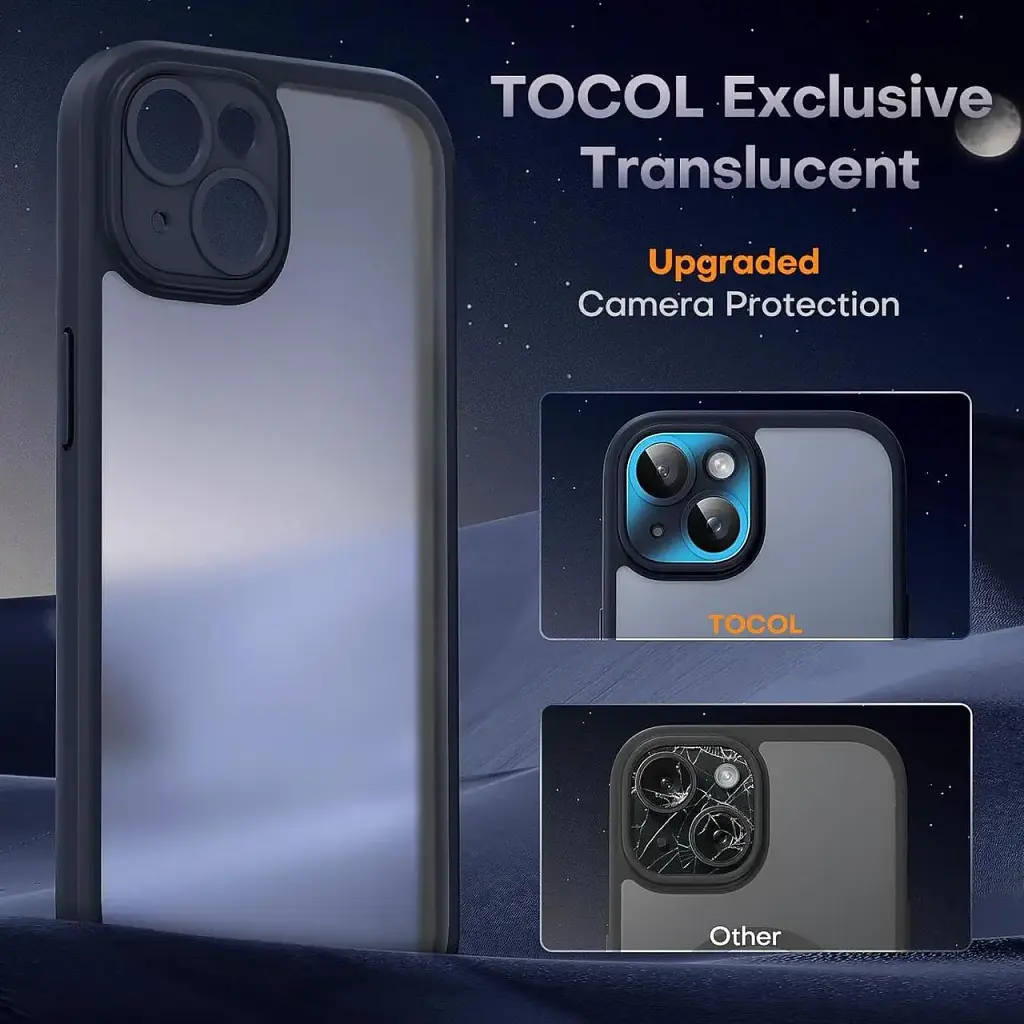 Протиударний чохол TOCOL для iPhone 15 та 2 захисні скла з захистом камери чорний матовий (SKU-057) - фото 4