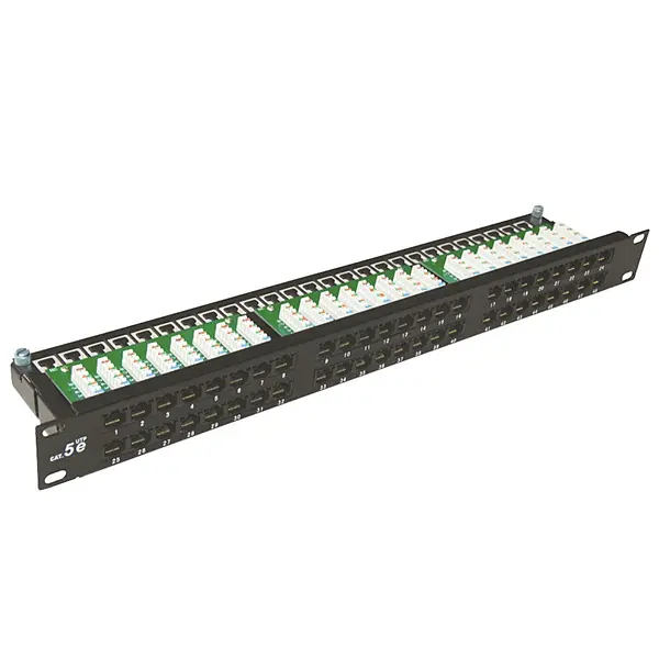 Патч-панель Merlion 48 портів UTP DUAL кат. 5E 19" 1U чорна
