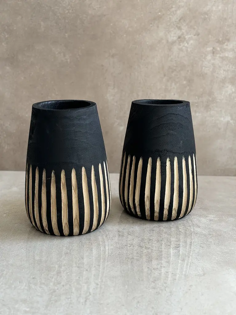 Ваза J-line декоративная из дерева черная 30 см (25730) - фото 2