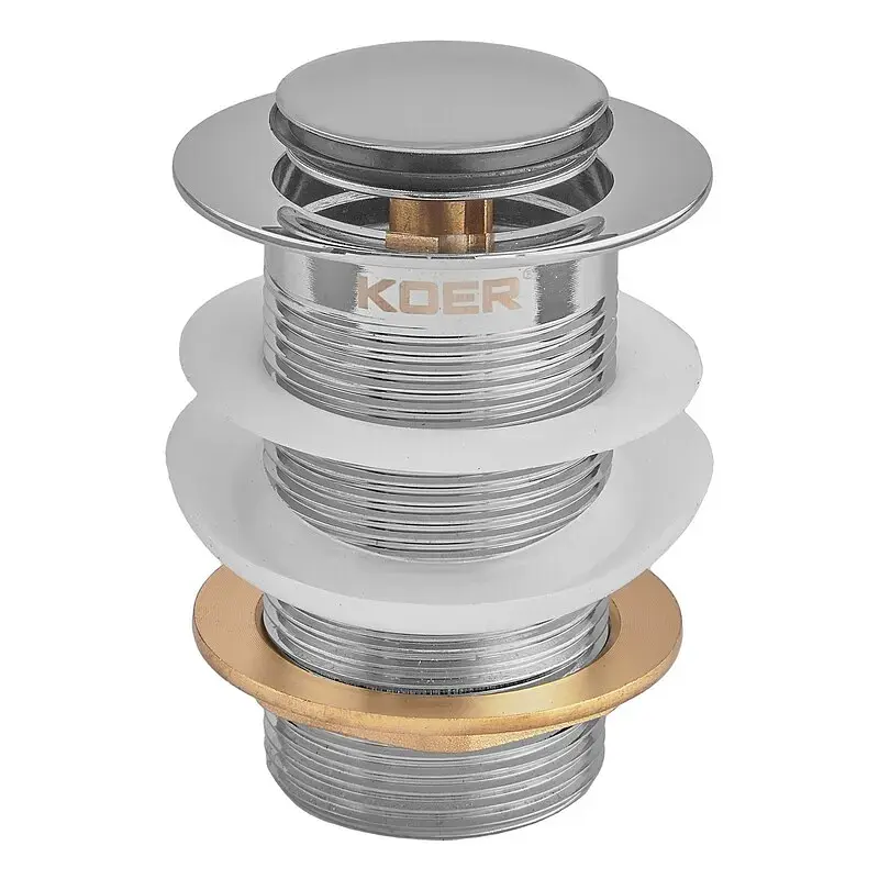 Донний клапан для раковини Koer PW-10-01 без переливу автоматичний Click-Clack 1 1/4″ Хром KR5797