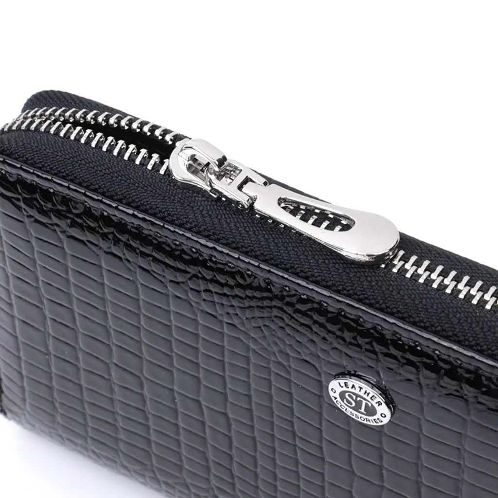 Лакований жіночий гаманець на блискавці із натуральної шкіри ST Leather 22678 чорний - фото 6
