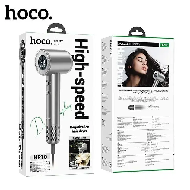 Фен Hoco HP10 High-Speed ​​Negative Ion Hair Dryer with Digital Display Grey - фото 5