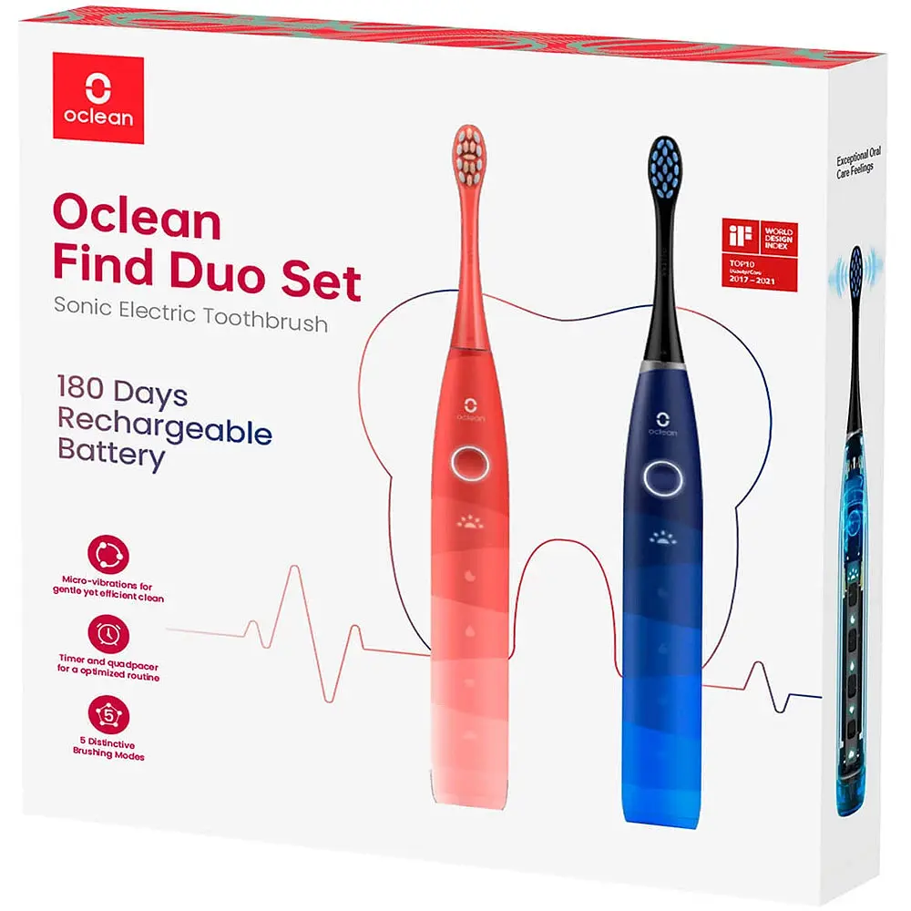 Електрична зубна щітка Oclean Find Duo Set Electric Toothbrush Red and Blue 2шт [79822] - фото 4
