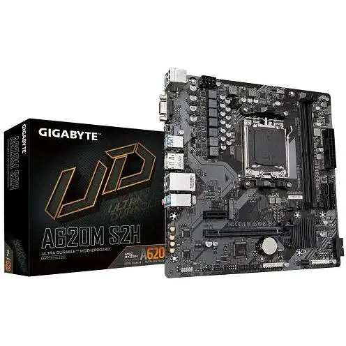 Материнська плата Gigabyte AM5 A620M S2H, A620, 2xDDR5, Int.Video (CPU), 4xSATA3, 1xM.2, 1xPCI-E 4.0x16, 1xPCI-E 3.0x1, Real4 7.1, Real4. VGA/HDMI/DP, MicroATX - фото 2