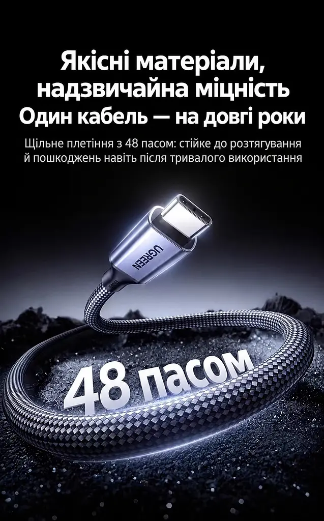 Кабель UGREEN L520 магнітний USB-C - USB-C PD 100 Вт 1 м темно-сірий (55517) - фото 8