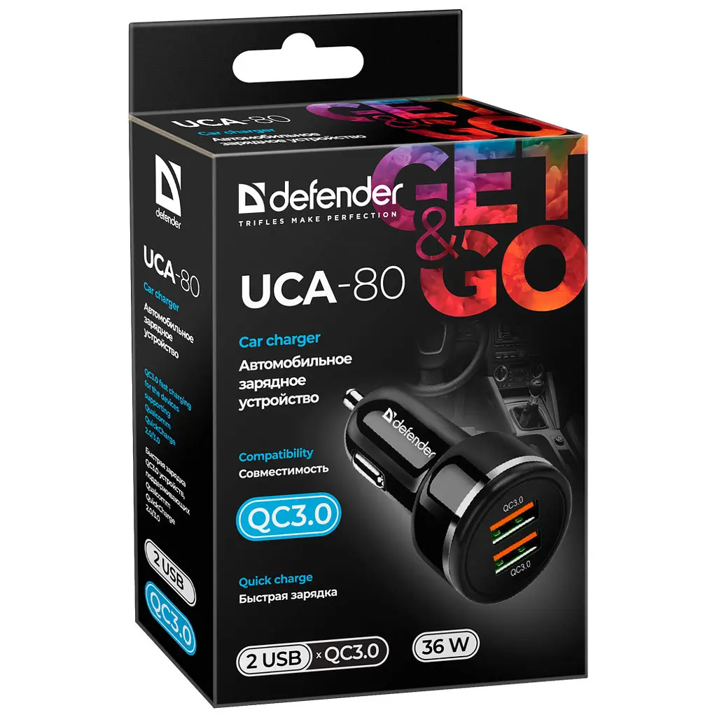 Зарядний пристрій Defender UCA-80 black, 2xUSB, QC3.0, 36W (83832) - фото 2