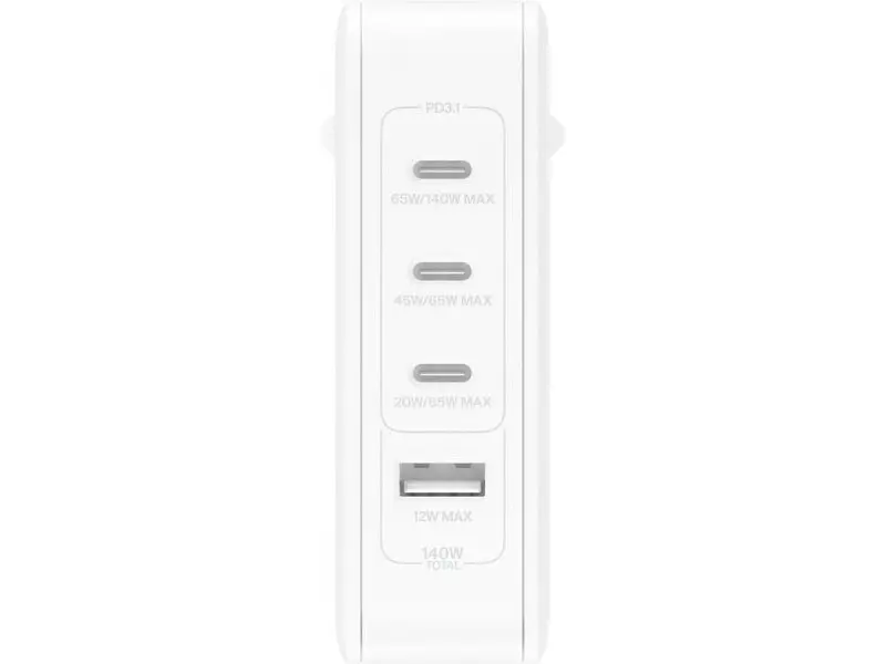 Мережевий зарядний пристрій Belkin 140 W 3xUSB-C GAN PD PPS, USB-A White (WCH014BTWH) - фото 5
