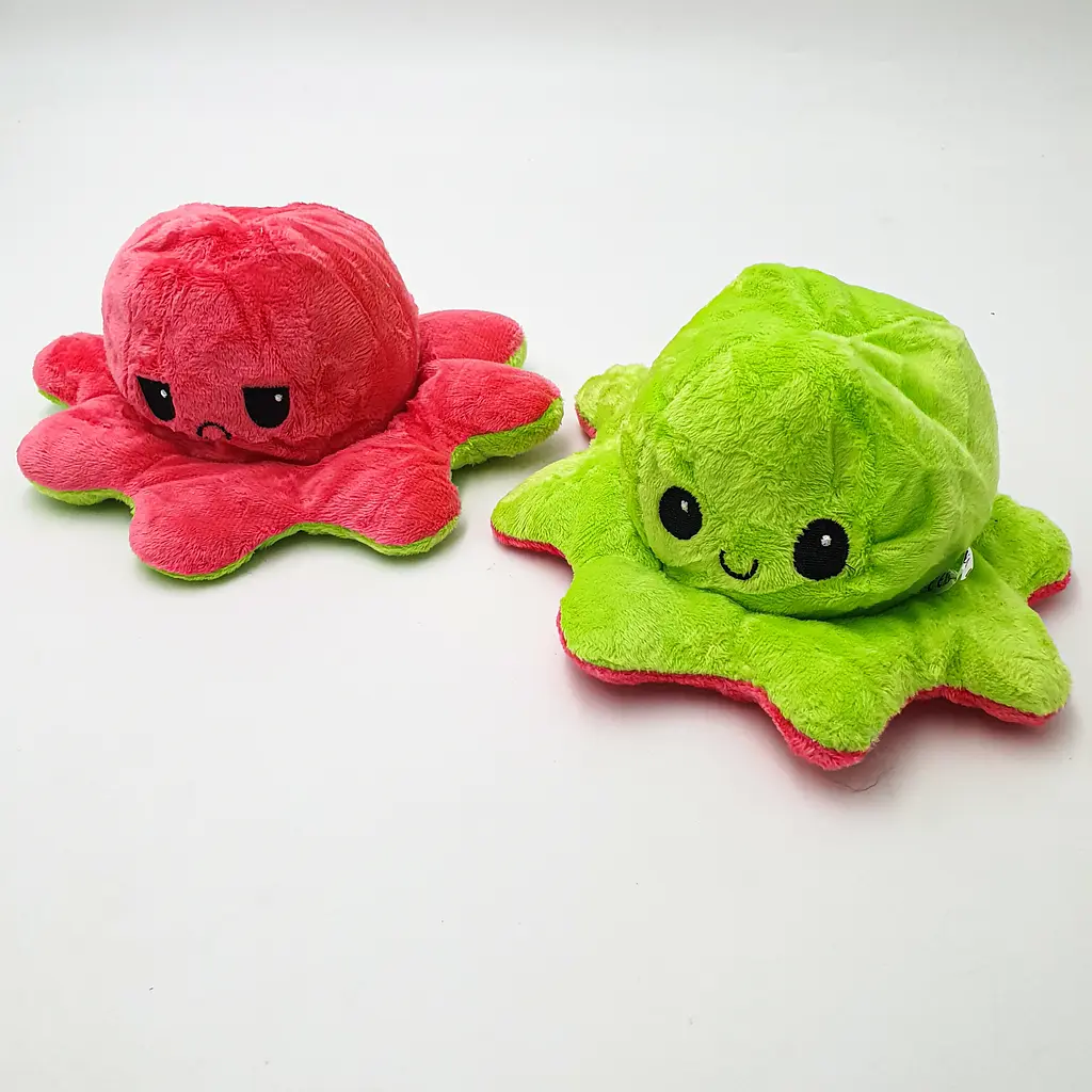 М'яка іграшка Восьминіг перевертень двосторонній веселий сумний Mood Octopus 16 см UKC зелено/червоний - фото 2