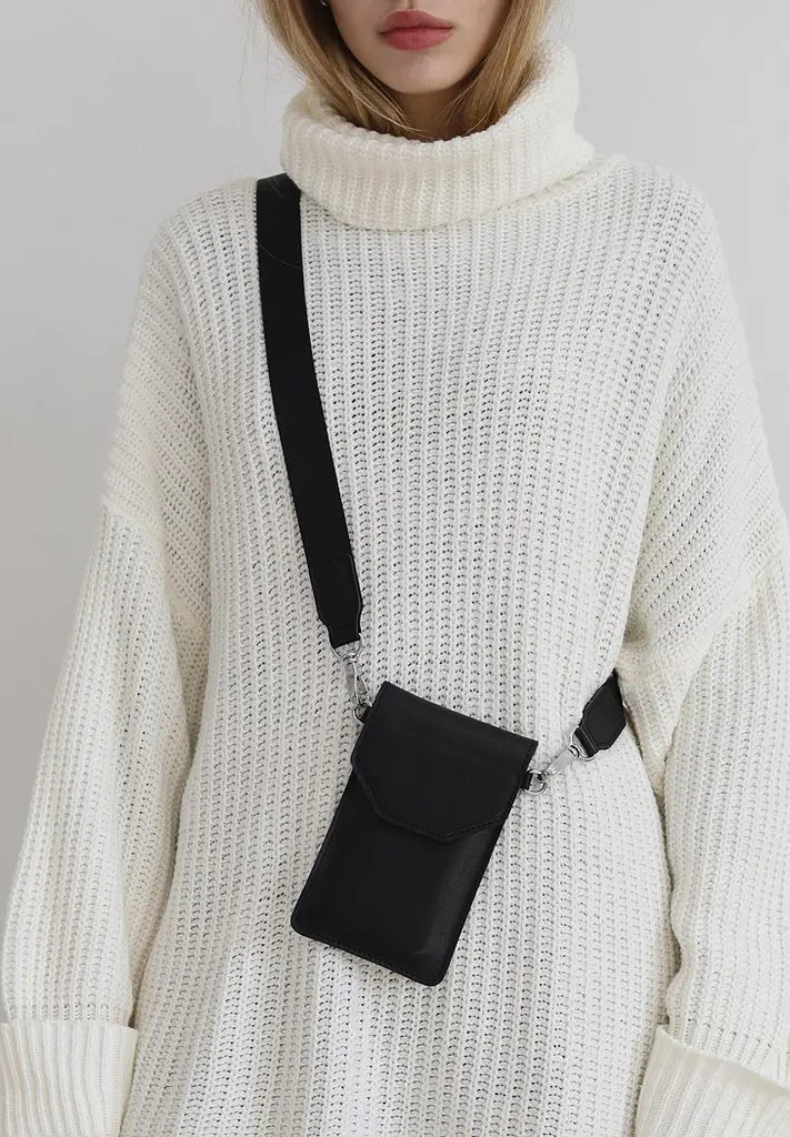 Шкіряна сумка-чохол для телефону чорна - фото 2