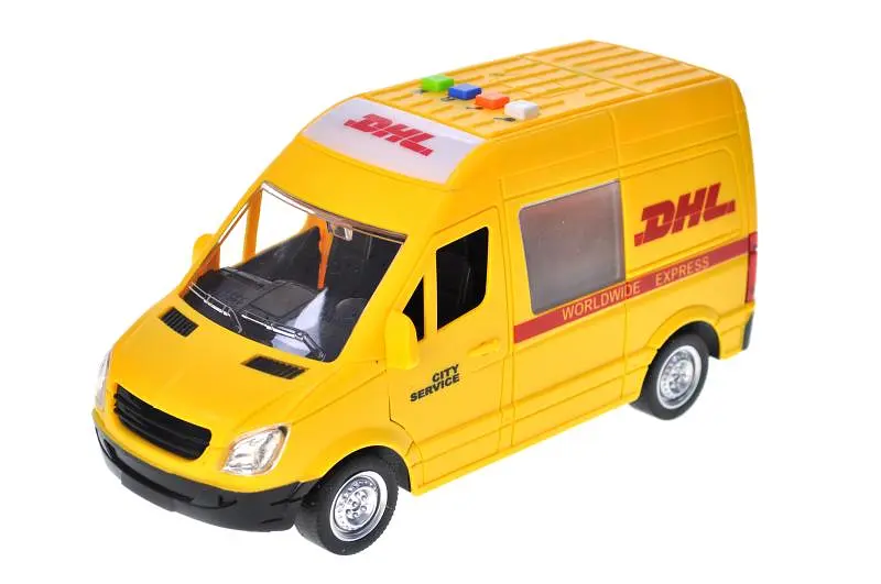 Іграшковий мікроавтобус Служба доставки DHL 1:16 інерційний світлозвукові ефекти WY591C у коробці р.27х16,5х11,5см - фото 2