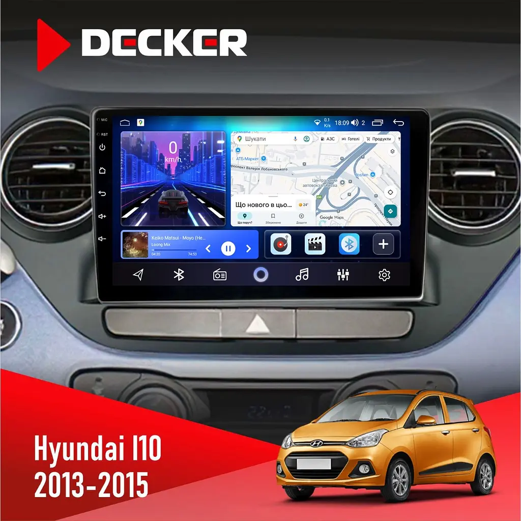 Штатна магнітола Hyundai i10 2013-2015 Decker D9-006 4x64, 4G Decker (НФ-00004298)