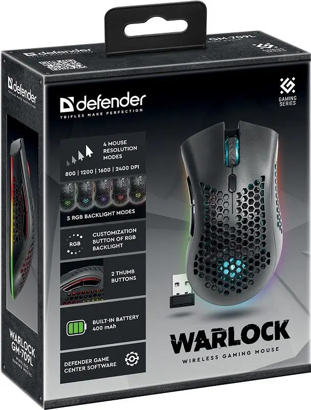 Компьютерная мышка Defender Warlock GM-709L RGB игровая беспроводная 2400dpi. 7кн. черная (52709) - фото 2