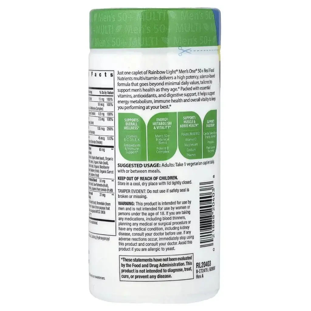 Вітамінно-мінеральний комплекс Rainbow Light Multyvytamyny dlya muzhchyn 50+, Men''s One 50+, Real Food Nutrients, 60 veg (RLT20403) - фото 3