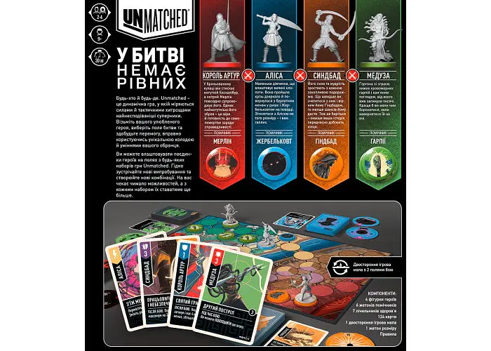 Настільна гра Geekach Games Unmatched: Битва легенд. Частина перша (Unmatched: Battle of Legends) (укр.) (GKCH020UM) - фото 2
