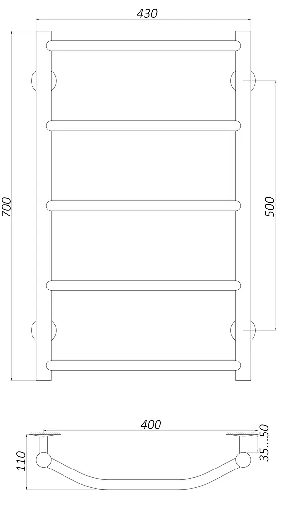 Водяна рушникосушка Unio LT W 700-400-5 Драбинка Трапеція, Хром - фото 3