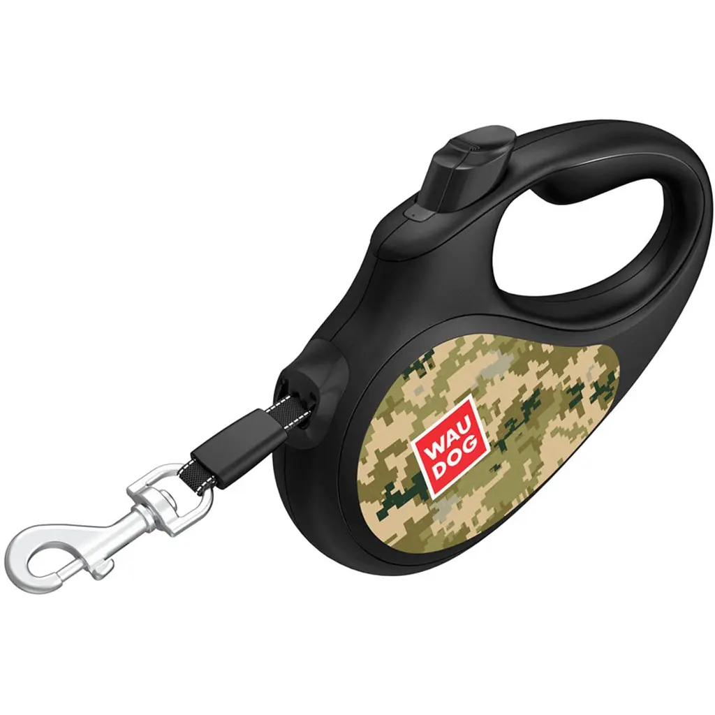 Поводок-рулетка для собак Waudog R-leash, рисунок Милитари, M, до 25 кг, 5 м, светоотражающая лента - фото 4