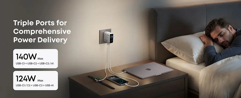 Зарядний пристрій ANKER Laptop GaN Charger 140W Smart з екраном PD 3.1 4 порти USB (B2697G41) - фото 7