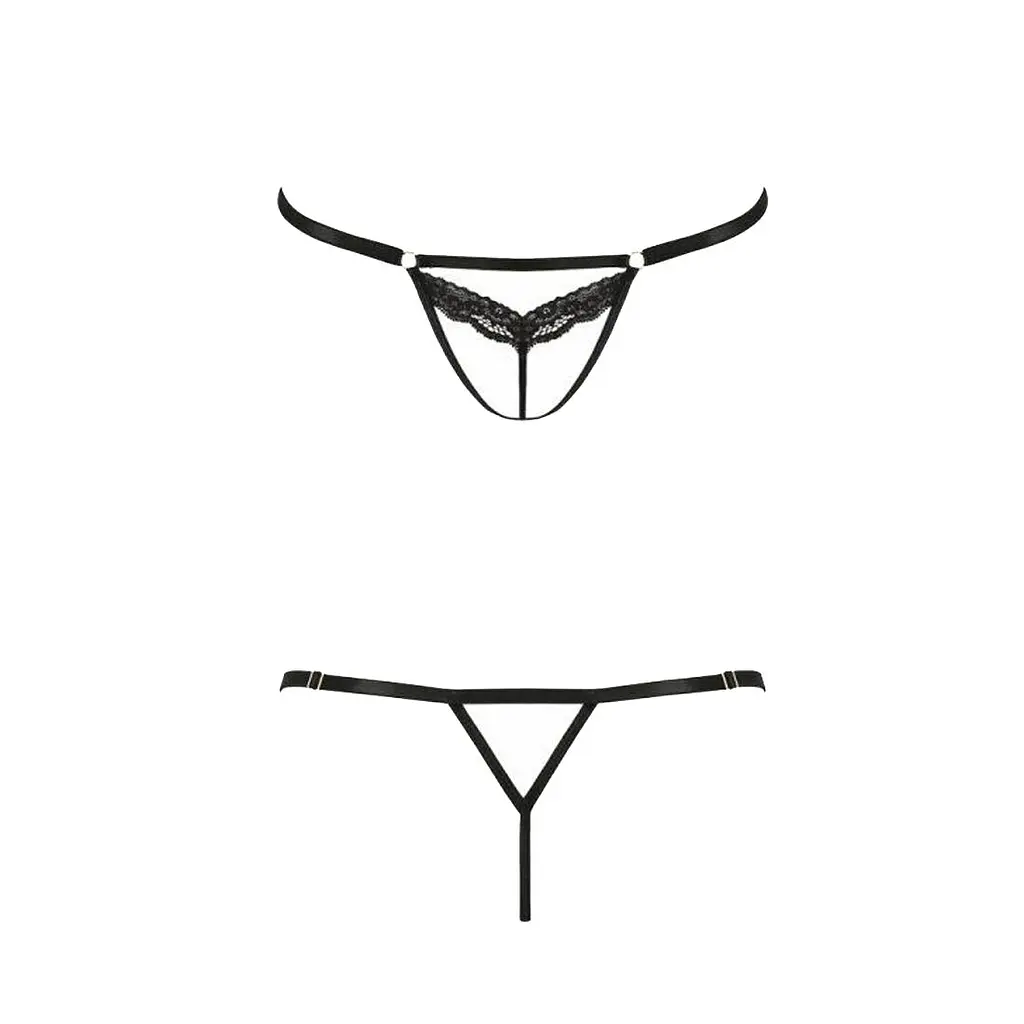 Відверті трусики-стрепи з мереживом Passion Exclusive SOLON THONG XXL/XXXL, black - фото 3