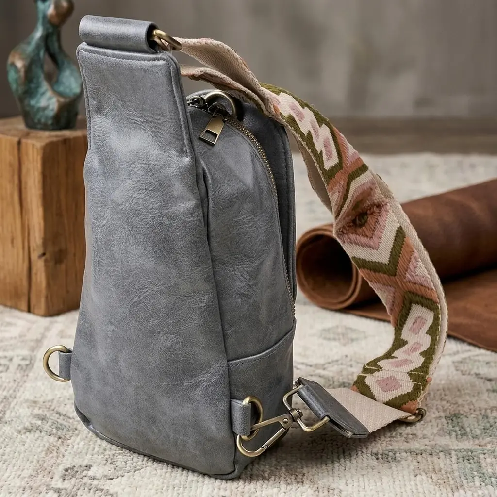 Модна сумка через плече в модному кольорі з екошкіри Vintage 22792 сіра - фото 4