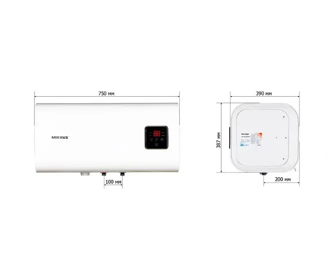 Водонагреватель Mixxus EWH-14050 CUBE WET(Н) 50 л, 2 кВт, мокрый ТЭН, горизонтальный, квадратный, белый (WH0614) - фото 6