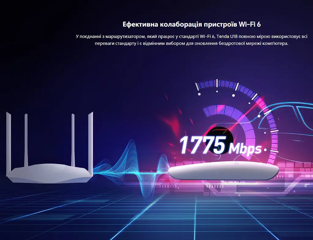 USB Wi-Fi 6 адаптер дводіапазонний Tenda U-18 AX1800 12001Mbps, USB 3.0, MU-MIMO, WPA3 - фото 4