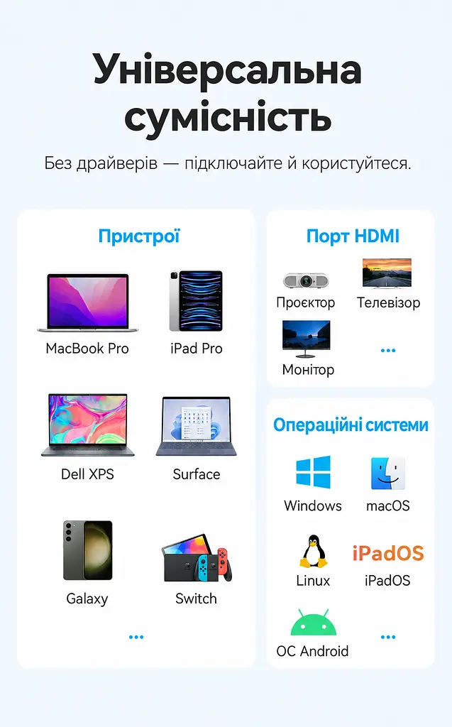 Док-станція USB-C Vention хаб 6 в 1 вихід HDMI до 4K 60 Гц 3 порти USB-A 3.0 до 5 Гбіт/с Ethernet RJ45 до 1000 Мбіт/с наскрізне заряджання через вхід USB-C PD до 100 Вт для HDMI потрібен USB-C з відеовиходом для заряджання потрібні джерело живлення PD та підтримка заряджання через USB-C на основному пристрої без встановлення драйверів вбудований кабель 0,15 м сірий (TQHHB) - фото 9