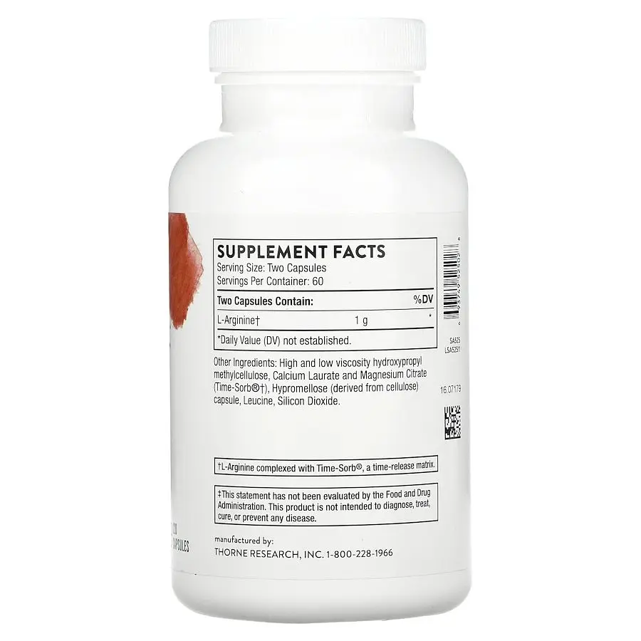 L-аргинин Thorne Perfusia-SR, 120 капсул для поддержки сосудов и сердца - фото 2