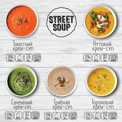 Street Soup Vegan Set — набір веганських крем-супів 5 смаків - фото 3