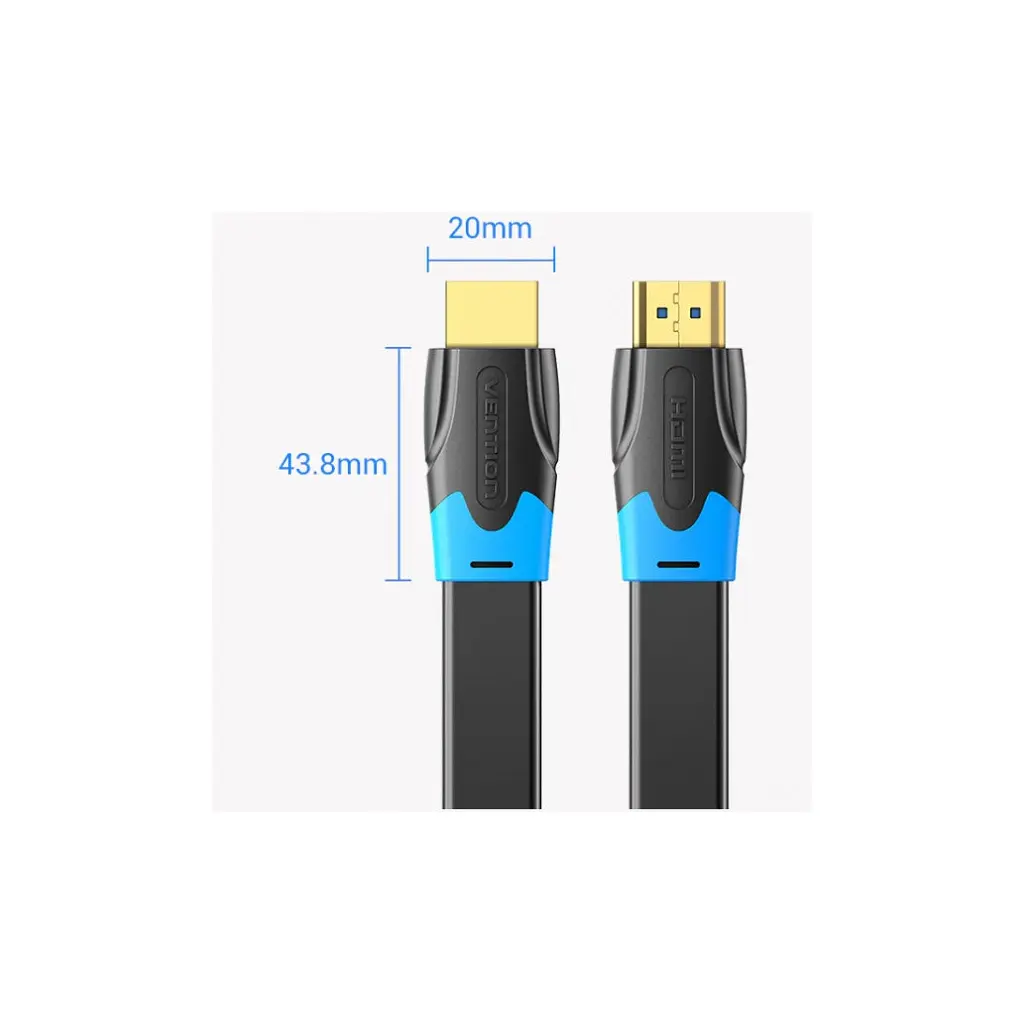 Кабель мультимедійний HDMI M to HDMI M 8.0m V2.0 4K60Hz PVC flat black Vention (AAKBK) - фото 2