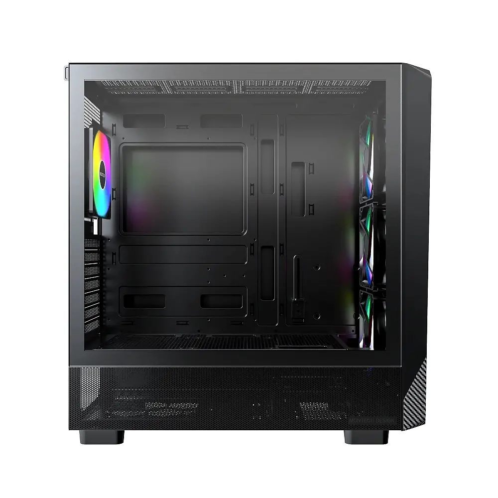 Корпус Montech X5, Black, Mid Tower, без БЖ, для E-ATX / ATX / Micro ATX / Mini ITX, 1xType-C / 1xUSB 3.0 / 2xUSB 2.0, макс. CPU - 165 мм / GPU - 410 мм, 3x140 мм ARGB / 1x140 мм ARGB, бічна панель із загартованого скла - фото 2